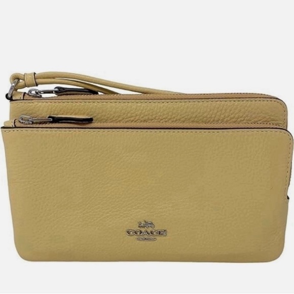 Coach Handbags - 🌻 NWT! COACH Vanilla Yellow Double Zip Pebble Leather Wallet/Clutch/Wristlet